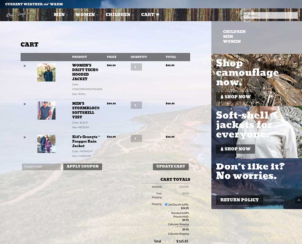 Preview image of Dry Angler Apparel shopping cart page