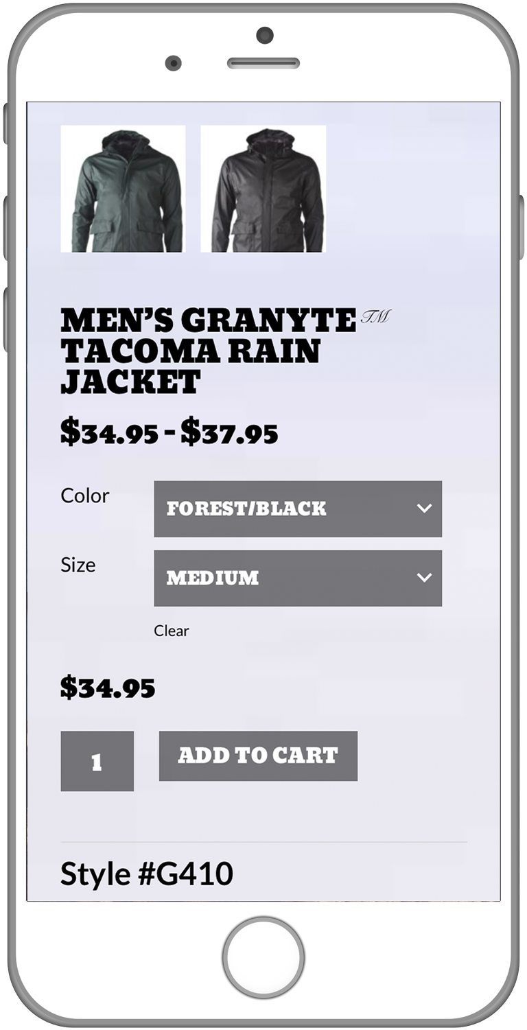 Preview image of Dry Angler Apparel individual product page on mobile