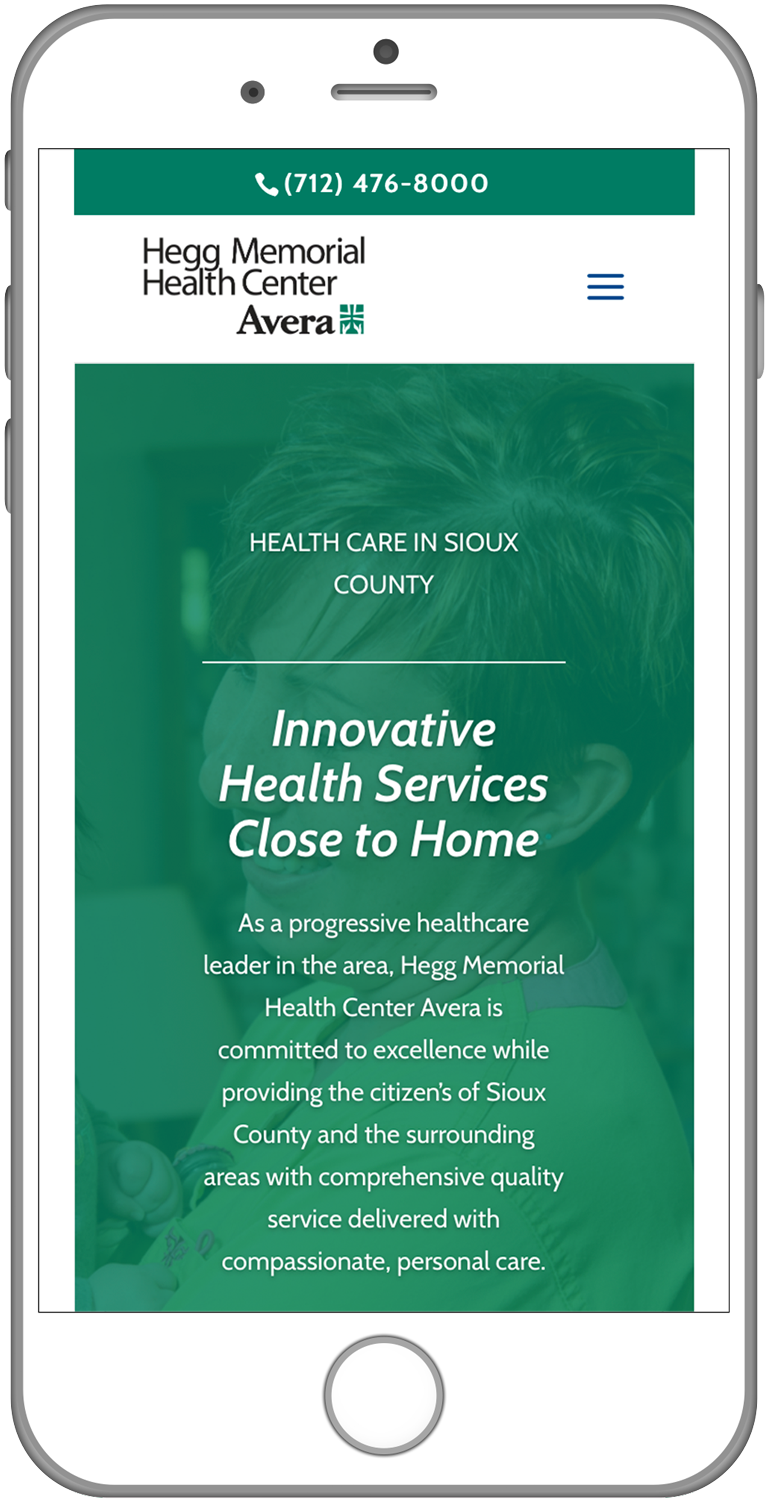 Preview image of Hegg Memorial Health Center homepage on mobile