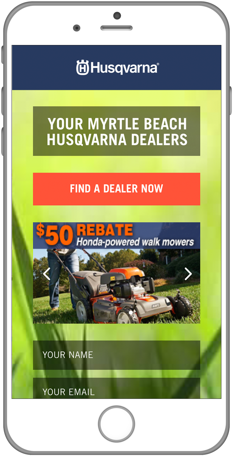 Preview image of Husqvarna Carolinas landing page on mobile