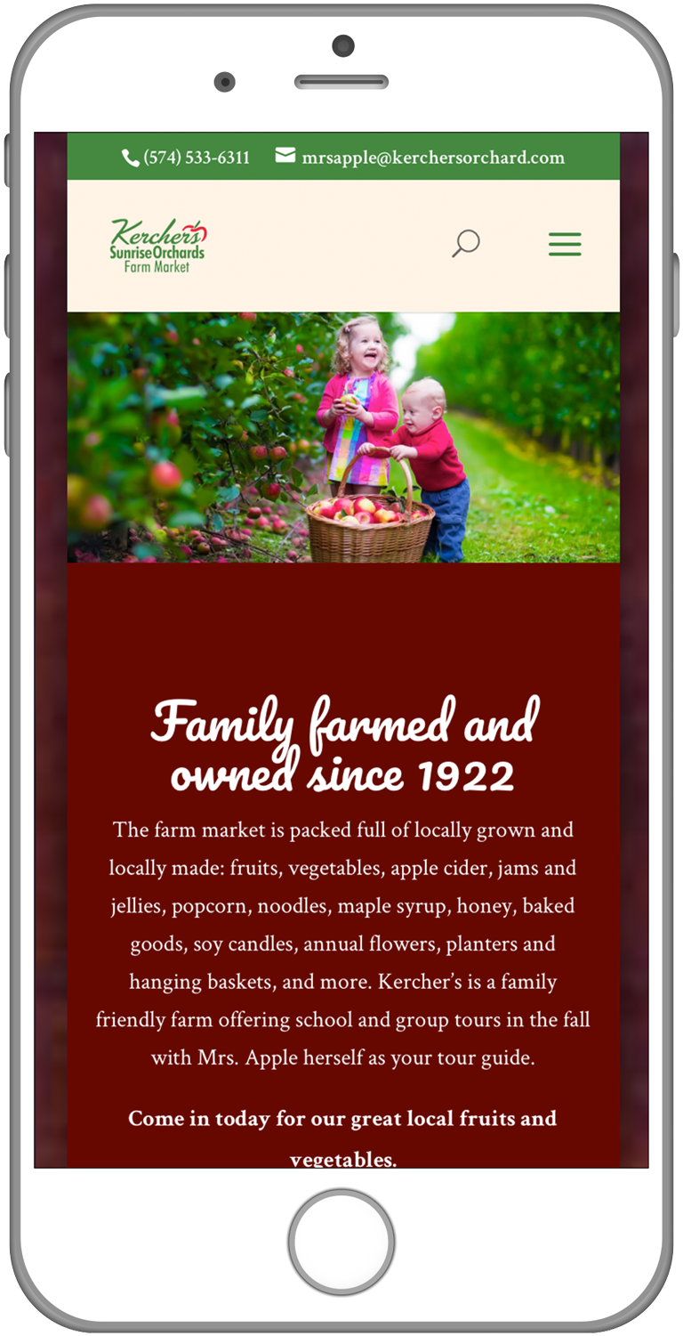 Preview image of Kercher's Orchards homepage on mobile