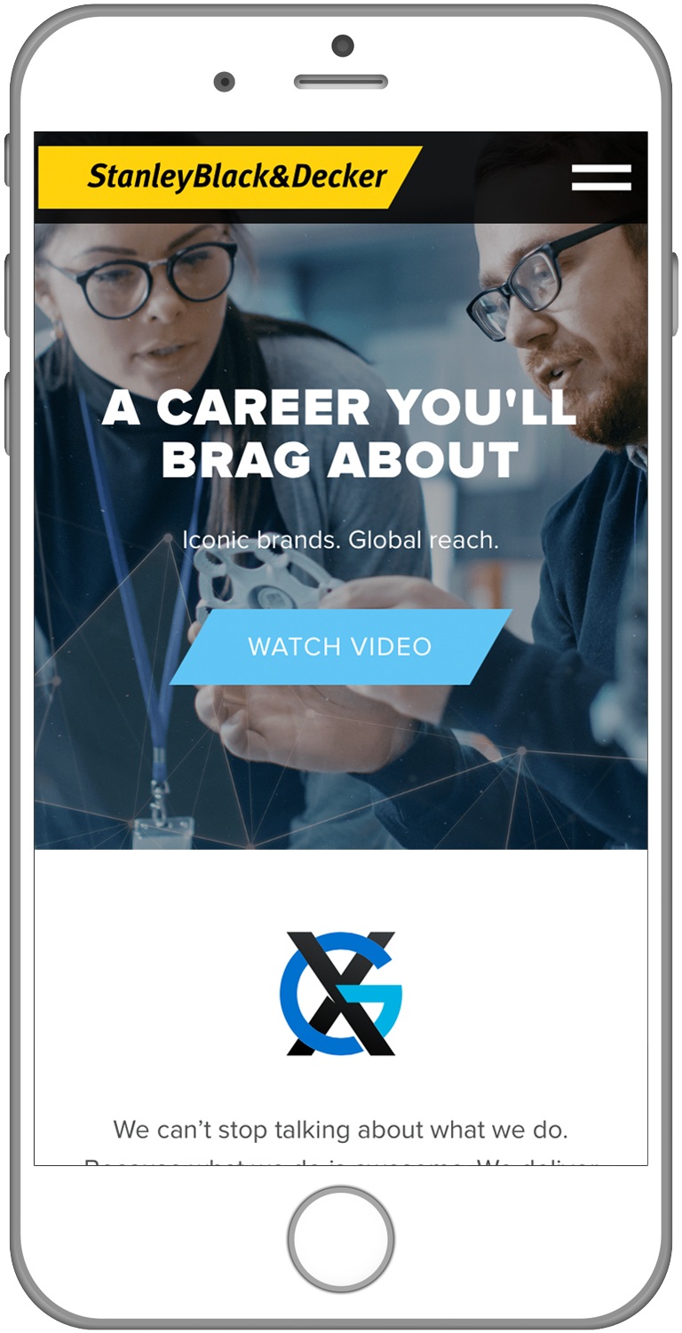 Preview image of Stanley Black & Decker landing page on mobile