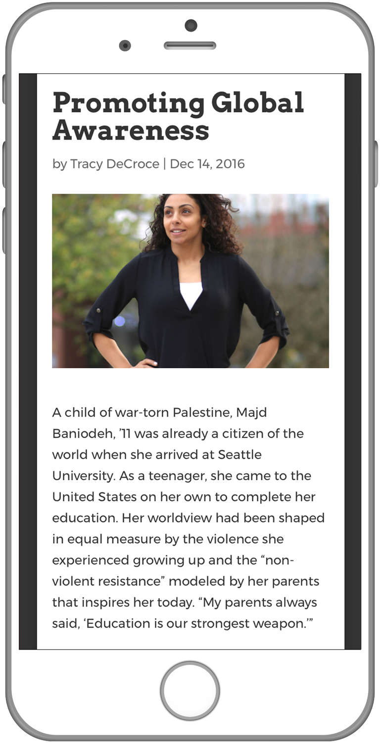 Preview image of Seattle University Stories inner page on mobile